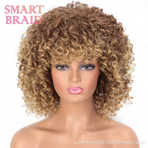Wholesale Short Bob Red Wig With Bangs For Black Women 14 Inch Afro Kinky Loose Curly Wave Synthetic Hair Wigs